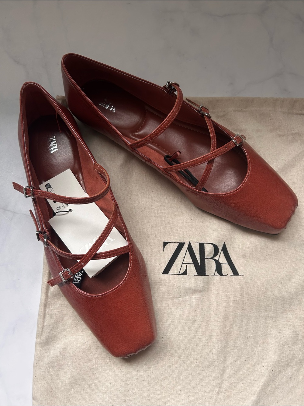 ZARA Leather Square Toe Ballet Flats